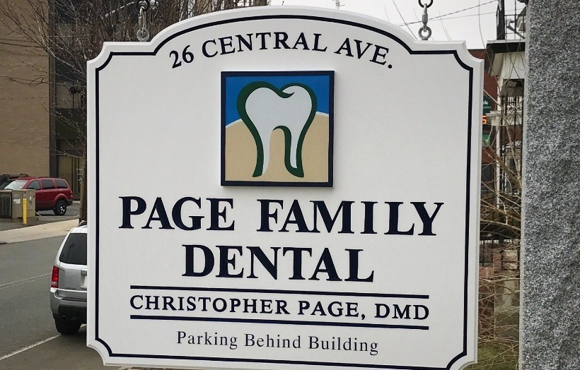 Page Family Dental sign in front of Revere dental office