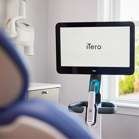 iTero logo on computer monitor screen in dental treatment room